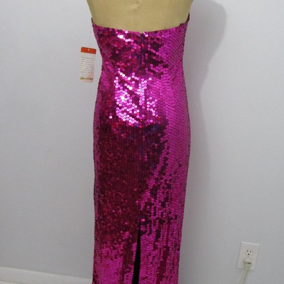 Fuchsia Pink Sequin Evening Halter Dress Shimmering Prom - Picture 5 of 9